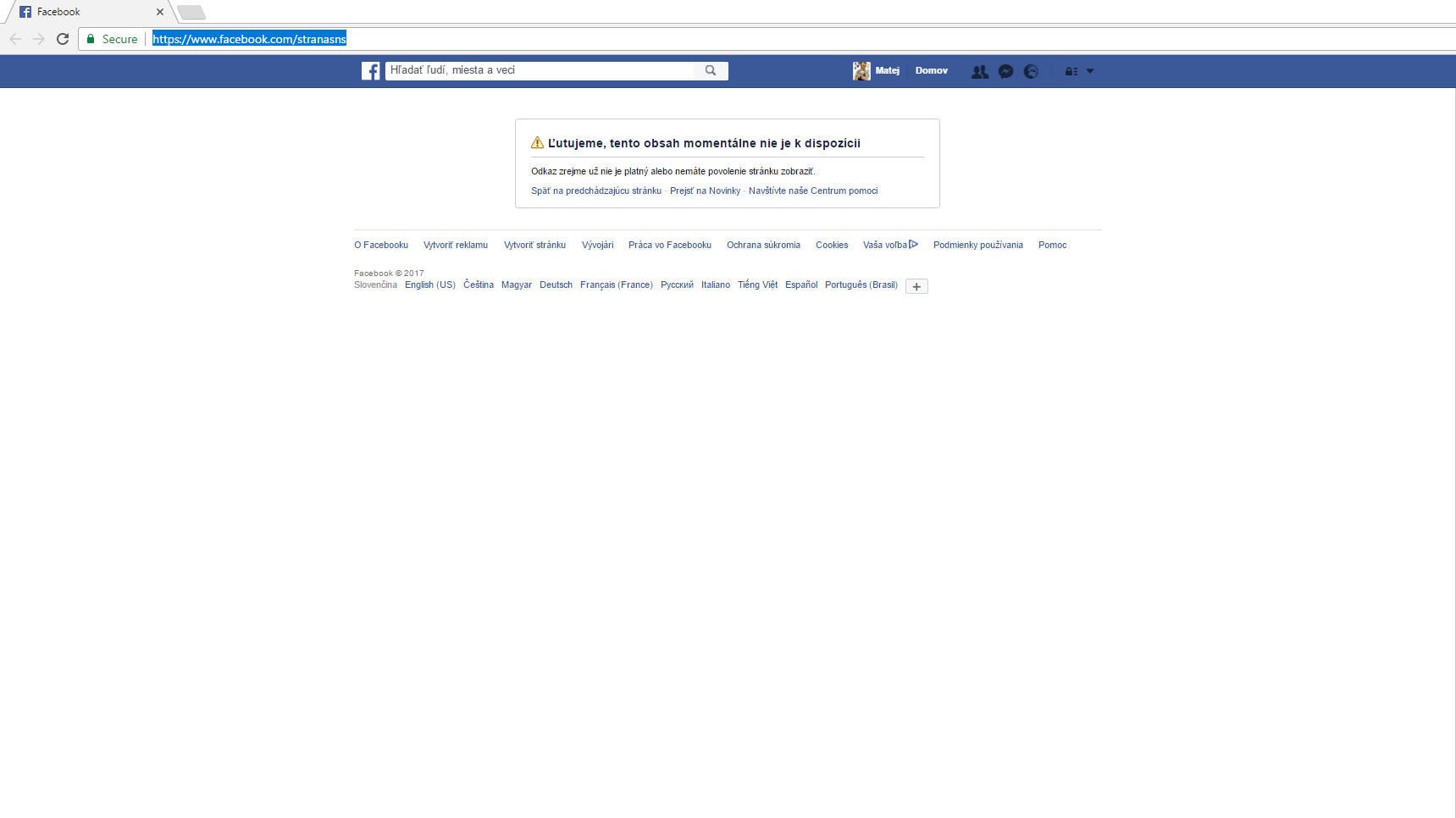 SNS zrušila svoj profil na sociálnej sieti Facebook